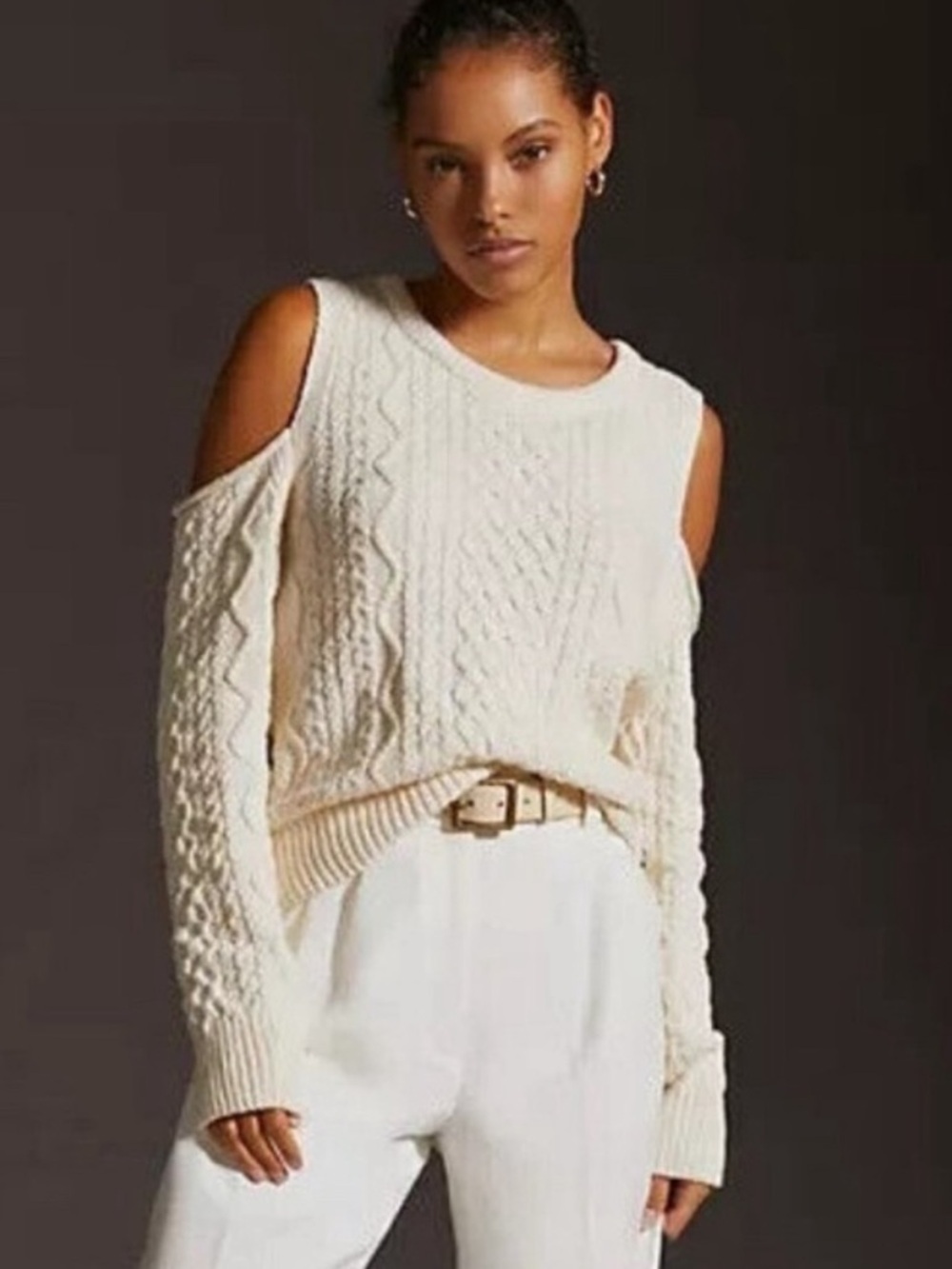 NWT Anthropologie Pilcro Cutout Fisherman Sweater Cream Size S